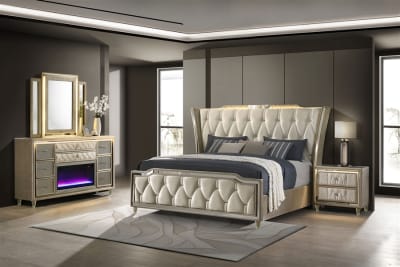 Lorient 6 Piece Queen Bedroom Set in Ivory and Camel Finish by Coaster - 222661Q-S4B