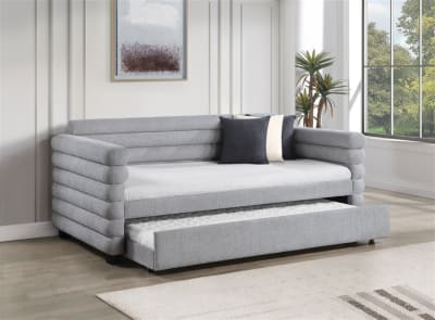 Patricia Boucle Upholstered Twin Day Bed with Trundle in Grey Boucle Fabric by Coaster - COA-300718