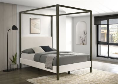 Monroe Upholstered Queen Canopy Bed in Bronze Powder Coated Finish by Coaster - COA-300834Q