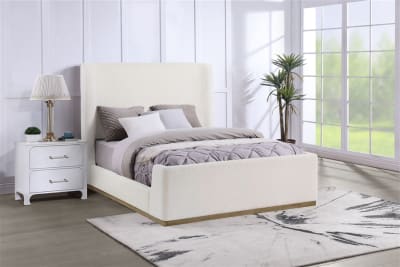 Nala Upholstered Queen Sleigh Bed in Cream Boucle Fabric by Coaster - COA-302046Q