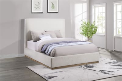 Knox Upholstered Queen Panel Bed in Soft Cream Fabric by Coaster - COA-302053Q