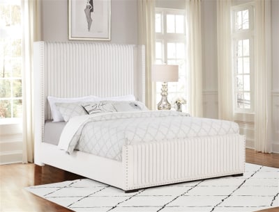 Natasha Boucle Upholstered Queen Wingback Bed in Cream Fabric by Coaster - COA-306051Q