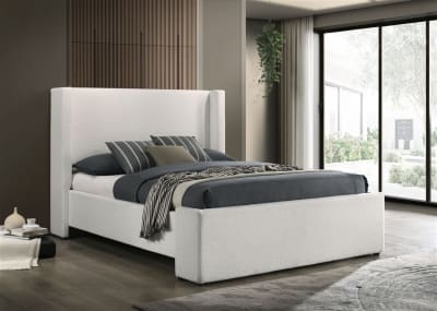 Alamosa Boucle Upholstered Queen Wingback Bed in White Boucle Upholstery by Coaster - COA-310078Q