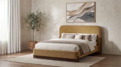 Baldacci Upholstered Queen Platform Bed in Curry and Walnut Finish by Coaster - 315954Q