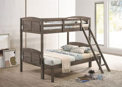 Flynn Twin Full Bunk Bed in Weathered Brown Finish by Coaster - 400809
