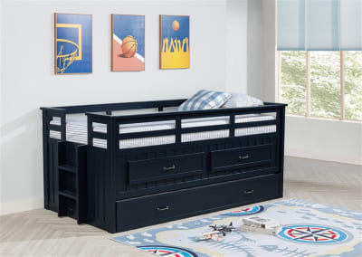 Carlsbad Twin Captains Bed with Trundle in Navy Blue Finish by Coaster - 401980T