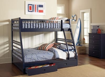 Ashton Storage Twin Full Bunk Bed in Navy Blue Finish by Coaster - 460181