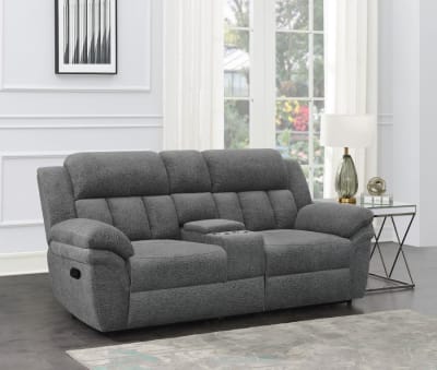 Bahrain Reclining Console Loveseat in Charcoal Chenille by Coaster - 609542