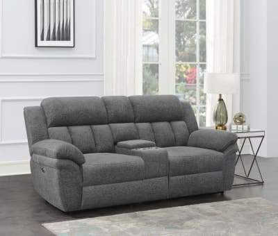 Bahrain Power Reclining Console Loveseat in Charcoal Chenille by Coaster - 609542P