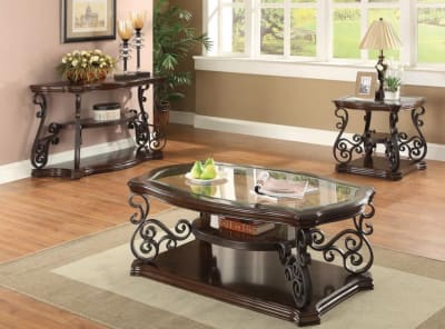 Ornate Coffee Table in Deep Merlot Finish by Coaster - 702448