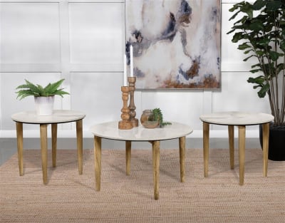 Aldis 3 Piece Round Cocktail Table Set in White Finish by Coaster - 703718-S3