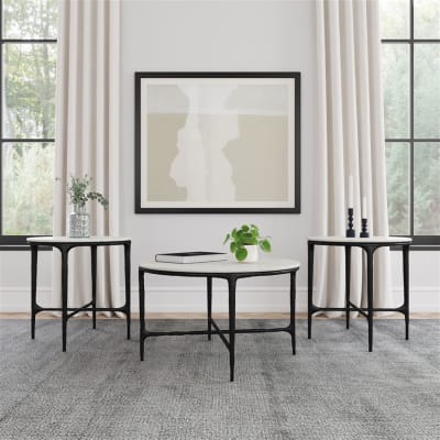 Hermas 3 Piece Round Marble Cocktail Table Set in White Finish by Coaster - 710738-S3