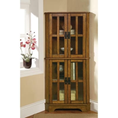 Corner Curio Cabinet in Golden Brown Finish by Coaster - 950185