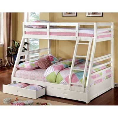 California Twin/Full Bunk Bed in White Finish by Furniture of America - FOA-CM-BK588WH