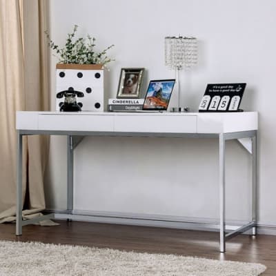 Loke Executive Home Office Desk in White/Chrome Finish by Furniture of America - FOA-CM-DK5204