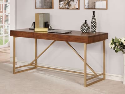 Halstein Executive Home Office Desk in Light Walnut/Gold Finish by Furniture of America - FOA-CM-DK6447