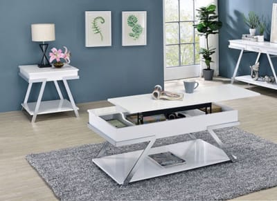 Titus 2 Piece Occasional Table Set in White/Chrome Finish by Furniture of America - FOA-CM4193WH-2PK