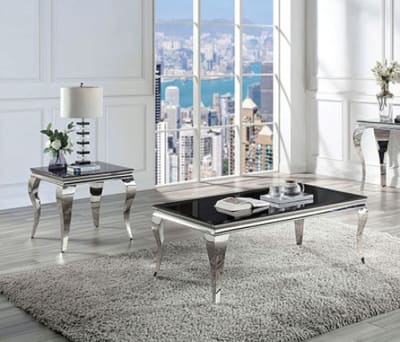 Wetzikon 2 Piece Occasional Table Set in Black/Silver Finish by Furniture of America - FOA-CM4903BK-2PK