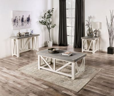 Halton Hills 2 Piece Occasional Table Set in Vintage Ivory/Weathered Gray Finish by Furniture of America - FOA-EM4001IV-2PK