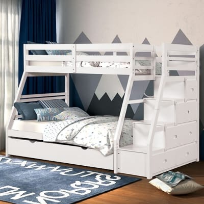 Ellington Twin/Full Bunk Bed in White Finish by Furniture of America - FOA-FM-BK611WH