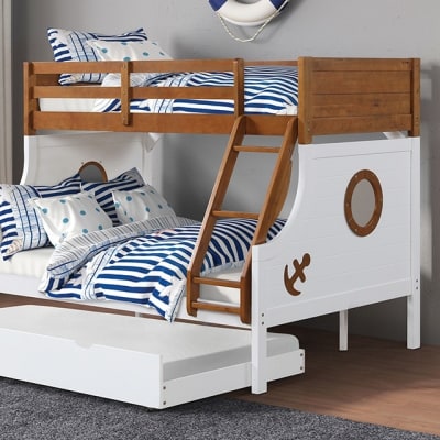 Nautia Twin/Full Bunk Bed in Oak/White Finish by Furniture of America - FOA-FM-BK629AK