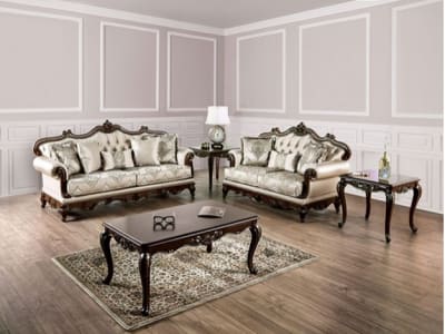 Veracruz 2 Piece Sofa Set in Dark Cherry and Beige Finish by Furniture of America - FOA-FM65002BG