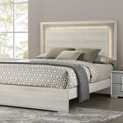 Lincolt Contemporary Bed in White Wash/Stone Gray Finish by Furniture of America - FOA-FM7201WH-B
