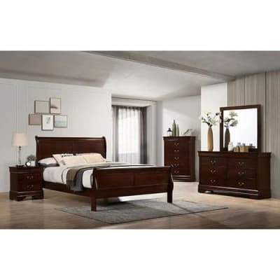 Louis Philippe 6 Piece Bedroom Set in Dark Cherry Finish by Furniture of America - FOA-FM7866CH