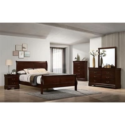 Louis Philippe 6 Piece Twin Bedroom Set in Dark Cherry Finish by Furniture of America - FOA-FM7866CH-T