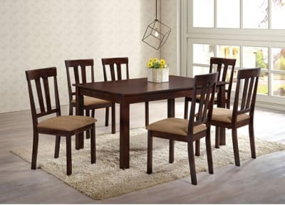 Topeka 7 Piece Rectangular Dining Room Set in Walnut and Beige by Furniture of America - FOA-NX3001T-7PC