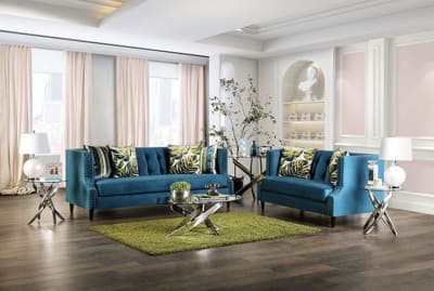 Azuletti 2 Piece Sofa Set in Dark Teal/Apple Green Finish by Furniture of America - FOA-SM2219