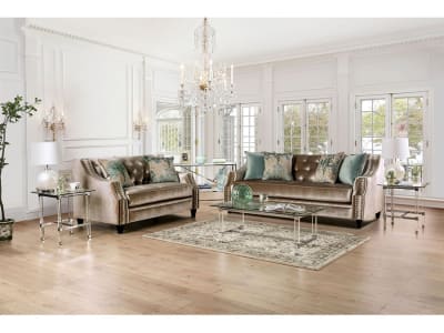 Elicia 2 Piece Sofa Set in Champagne/Turquoise Finish by Furniture of America - FOA-SM2685