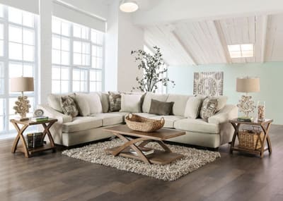 Mornington Sectional Sofa in Ivory/Brown Finish by Furniture of America - FOA-SM5416