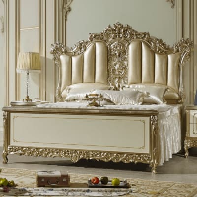 Eastern King Bed in Champagne Gold and Pearl Finish by Homey Design - HD-1812-B