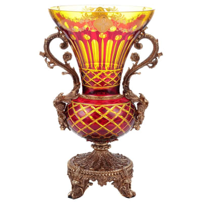Arc De Cristal Vase in Bronze-Amber & Ruby Red-Gold Finish by Homey Design - HD-3014
