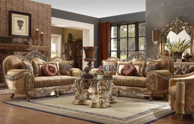 Upholstery 2 Piece Living Room Set in Antique Brown by Homey Design - HD-622