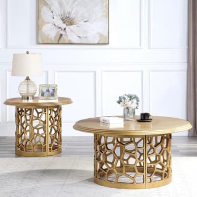 3 Piece Occasional Table Set in Gold Finish by Homey Design - HD-8913G