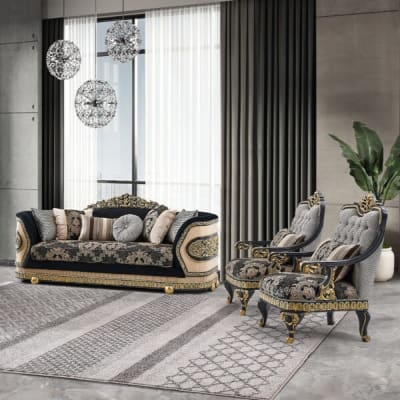 2 Piece Living Room Set in Classic Black and Gold Finish by Homey Design - HD-9012