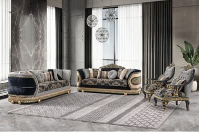 2 Piece Living Room Set in Classic Black and Gold Finish by Homey Design - HD-9013