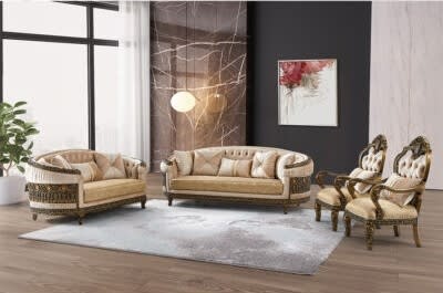 2 Piece Living Room Set in Classic Beige and Gold Finish by Homey Design - HD-9017