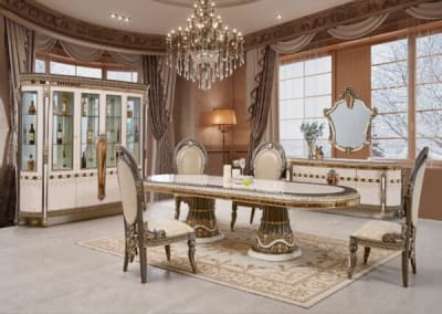 7 Piece Dining Room Set in Gold/Cherry/Pearl Finish by Homey Design - HD-9017-DT