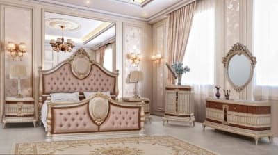 6 Piece Eastern King Bedroom Set in Gold/Cherry/Pearl Finish by Homey Design - HD-9021