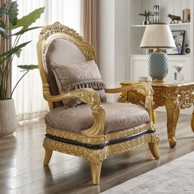 Upholstered Chair in Brown and Gold Finish by Homey Design - HD-9021-C