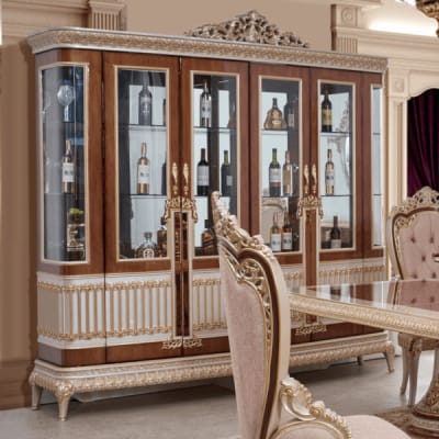 China Cabinet in Gold/Cherry/Pearl Finish by Homey Design - HD-9021-CB