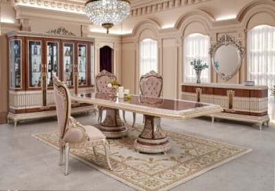 7 Piece Dining Room Set in Gold/Cherry/Pearl Finish by Homey Design - HD-9021-DT