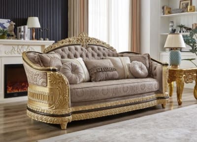 Upholstered Loveseat in Brown and Gold Finish by Homey Design - HD-9021-L