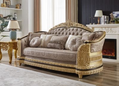 Upholstered Sofa in Brown and Gold Finish by Homey Design - HD-9021-S