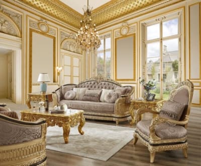 2 Piece Upholstered Living Room Set in Brown and Gold Finish by Homey Design - HD-9021-SET