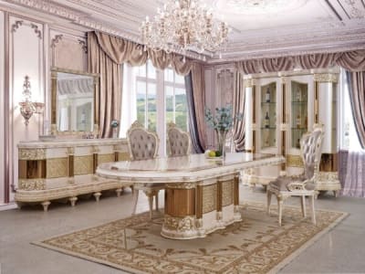 7 Piece Dining Room Set in Gold/Cherry/Pearl Finish by Homey Design - HD-9022-DT