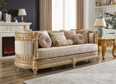 Upholstered Sofa in Beige Finish by Homey Design -c